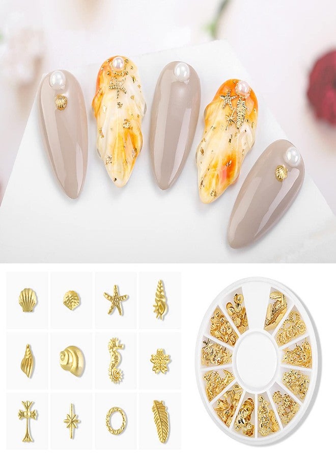 DANNEASY 6 Boxes 3D Gold Nail Charms for Summer Women Nail Jewels Metal Shell Cross Butterfly Nail Art Charms Nail Studs Nail Jewelry for Acrylic Nails DIY Craft Nail Decoration - Image 3